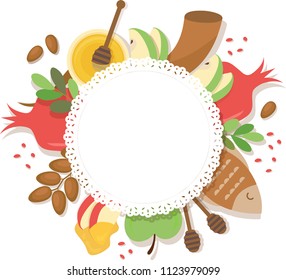 symbols of Jewish holiday Rosh Hashana , New Year. vector illustration