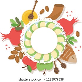 symbols of Jewish holiday Rosh Hashana , New Year. vector illustration