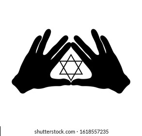 The symbols of Judaism- star of David and the Cohen blessing hands. Without background, isolated