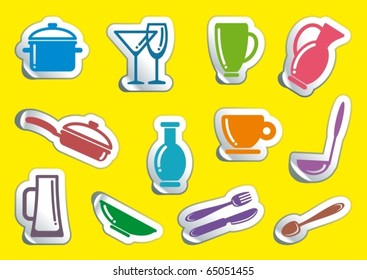 Symbols of kitchen ware on stickers