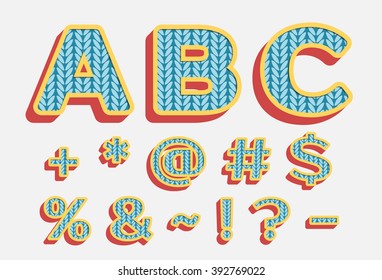 Symbols with knitted pattern in retro style