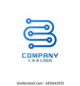 Symbols of letters c and b with simple logos and high technology