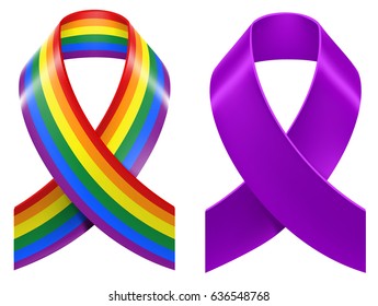 Symbols of LGBT rainbow Pride loop ribbon. Isolated on white vector illustration