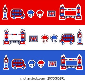 Symbols of London. Icons associated with England. Travel to England. English lessons for children.