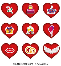 Symbols of love in the hearts, icons set