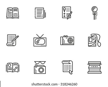 Symbols Of Media Publishing. Simple Line Vector Icons Set. Journalism, Reports, Interviews And Publications. Web Design Elements For Business.