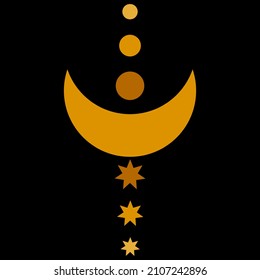 symbols of the moon and stars on a black background