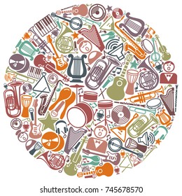 Symbols of music and musical instruments in the form of a circle