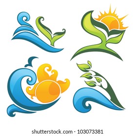 symbols of nature and weather, sea and land
