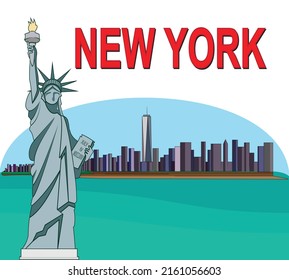 Symbols New York City United States America and Statue Liberty and text JULY IV MDCCLXXVI  meaning JULY 4 1776 in Roman background and New York City drawing in vector