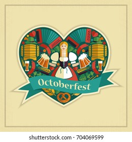 The symbols of the Oktoberfest in the shape of a heart