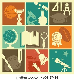 Symbols on the theme of school and education.