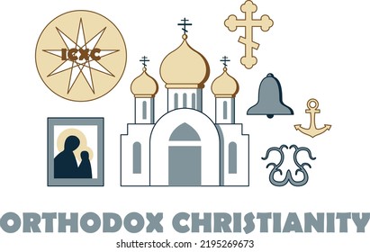Symbols Of Orthodoxy. Vector Concept Christianity.
