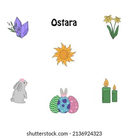 Symbole des heidnischen Urlaubs Ostara. 