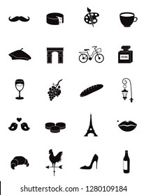 Symbols of Paris, France. Vector icon set.