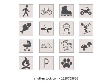 Symbols park. Cartographic symbols in the park. Vector illustration. Pointers.