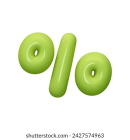 Symbols Percent. Sign green color. Realistic 3d design in cartoon balloon style. Isolated on white background. vector illustration