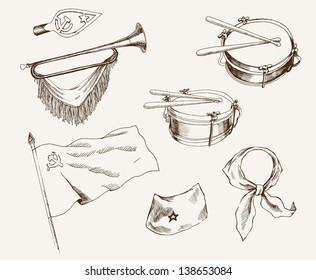 symbols of pioneers. set of vector sketches