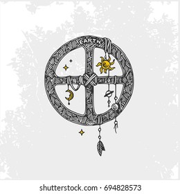 Symbols of the planets. Earth. Vintage style. Vector illustration.