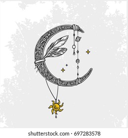 Symbols of the planets. Moon. Vintage style. Vector illustration