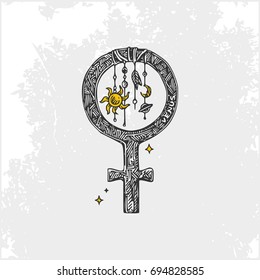 Symbols of the planets. Venus. Vintage style. Vector illustration.