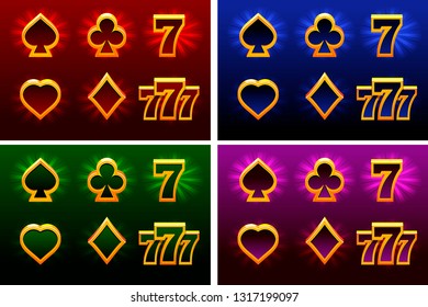 Symbols Playing Card and 777. Suit of playing cards. Vector illustration 3d symbols isolated. Icons on separate layers.