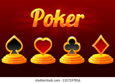 Symbols Playing Card and Poker. Suit of playing cards. Vector illustration 3d symbols isolated. Icons and text on separate layers.