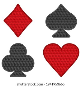 Symbols Of Playing Cards With 3D Pattern Vector Illustration. Playing Cards Suit Symbols Isolated on White Background
