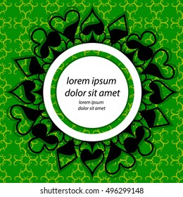 Symbols of playing cards. Central circular pattern as an element of decorative design or as frame for text.