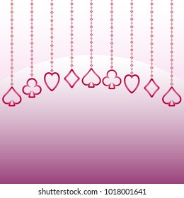 Symbols of playing cards. Red stroke on white background. Vector illustration.