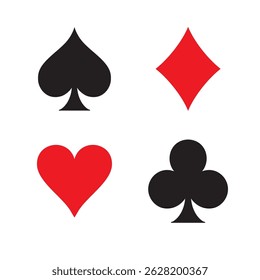 Symbols of playing cards. Spades, clubs, hearts, diamonds isolated on a white background. Vector illustration