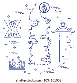 Symbols of the popular fantasy television series. Art and cinema theme.