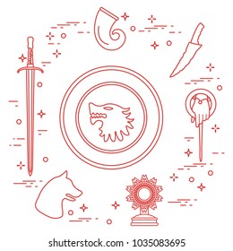 Symbols of the popular fantasy television series. Art and cinema theme.