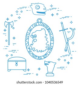 Symbols of the popular fantasy television series. Art and cinema theme.