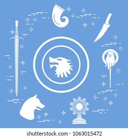 Symbols of the popular fantasy television series. Art and cinema theme.
