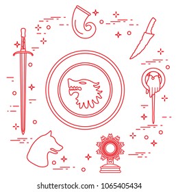 Symbols of the popular fantasy television series. Art and cinema theme.