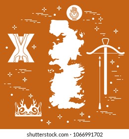 Symbols of the popular fantasy television series. Art and cinema theme.