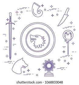 Symbols of the popular fantasy television series. Art and cinema theme.