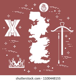 Symbols of the popular fantasy television series. Art and cinema theme.