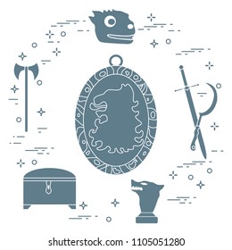 Symbols of the popular fantasy television series. Art and cinema theme.
