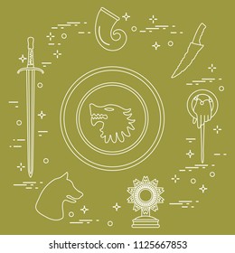 Symbols of the popular fantasy television series. Art and cinema theme.