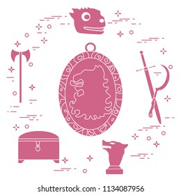 Symbols of the popular fantasy television series. Art and cinema theme.