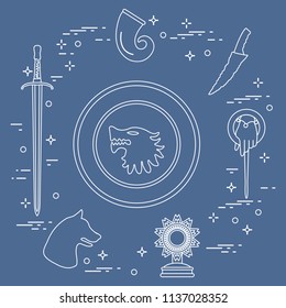 Symbols of the popular fantasy television series. Art and cinema theme.