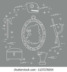 Symbols of the popular fantasy television series. Art and cinema theme.