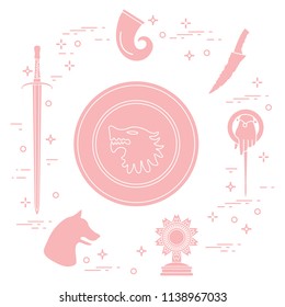 Symbols of the popular fantasy television series. Art and cinema theme.