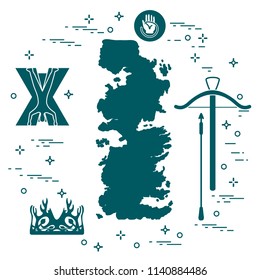 Symbols of the popular fantasy television series. Art and cinema theme.