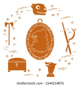 Symbols of the popular fantasy television series. Art and cinema theme.