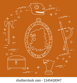 Symbols of the popular fantasy television series. Art and cinema theme.