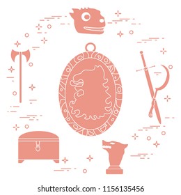 Symbols of the popular fantasy television series. Art and cinema theme.