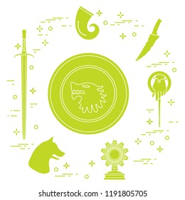 Symbols of the popular fantasy television series. Art and cinema theme.